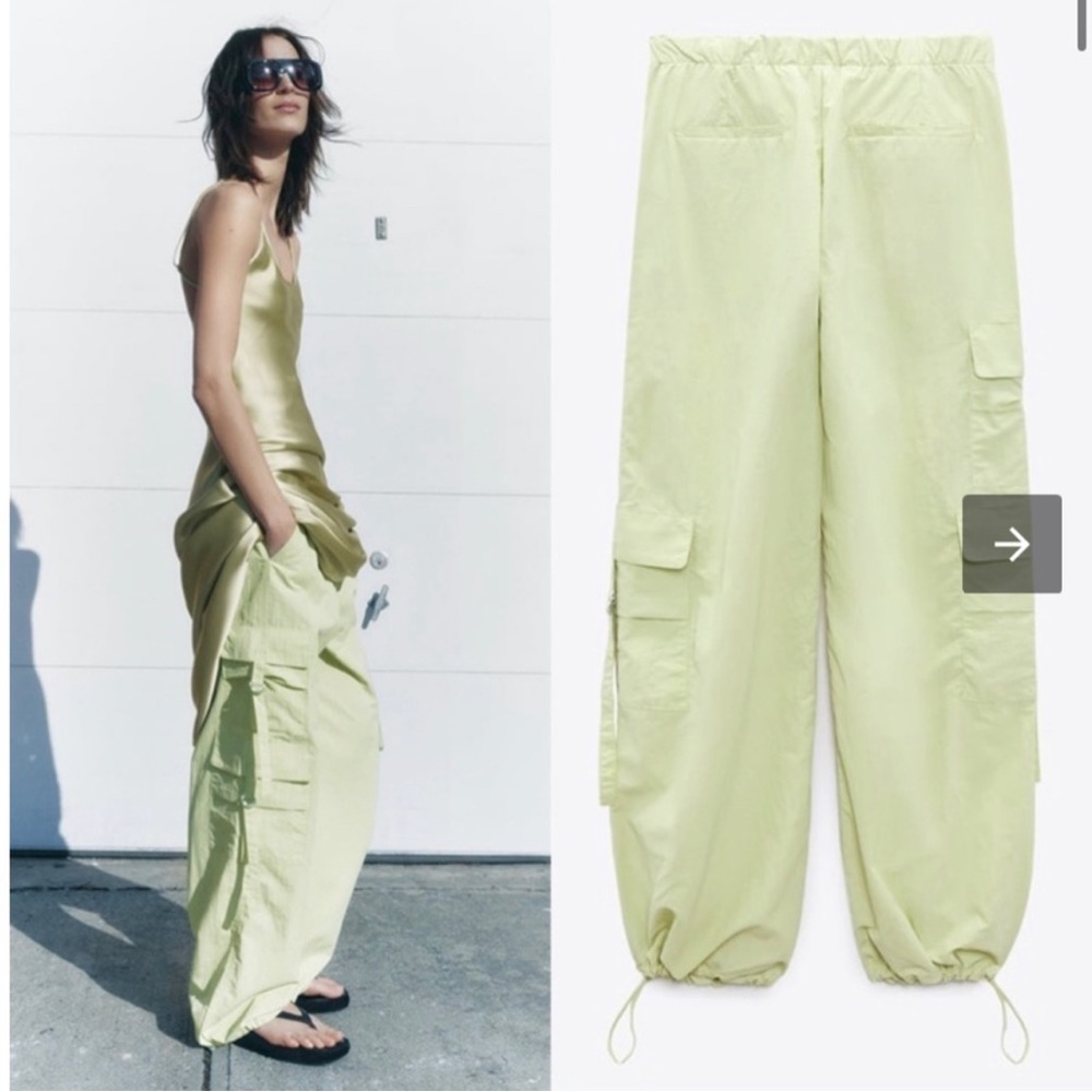 NWT Zara nylon blend parachute pants green